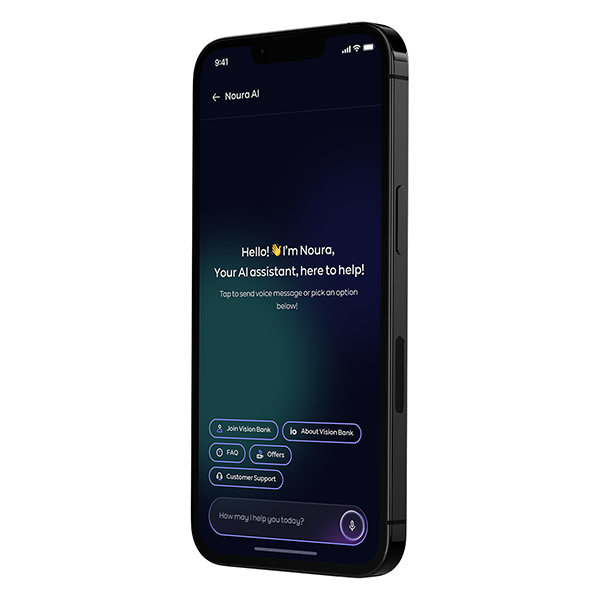 Phone showing Vision Bank AI Assistant